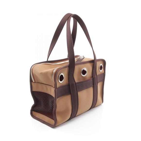 Hermes Dog Carrier Tote Bag Canvas Brown - Picture 2 of 7